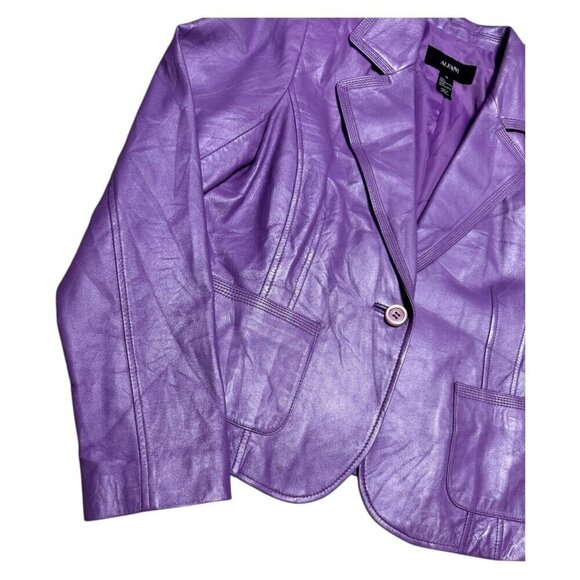 ALFANI GENUINE LEATHER Luxury Designer Purple Casual Jacket Coat Womens Medium - Picture 4 of 5